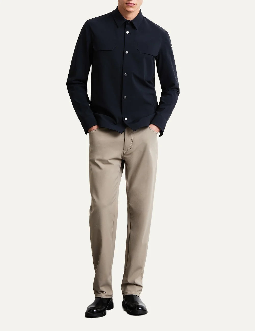 RRD men's dark navy SURFLEX technical overshirt with chest pockets full body