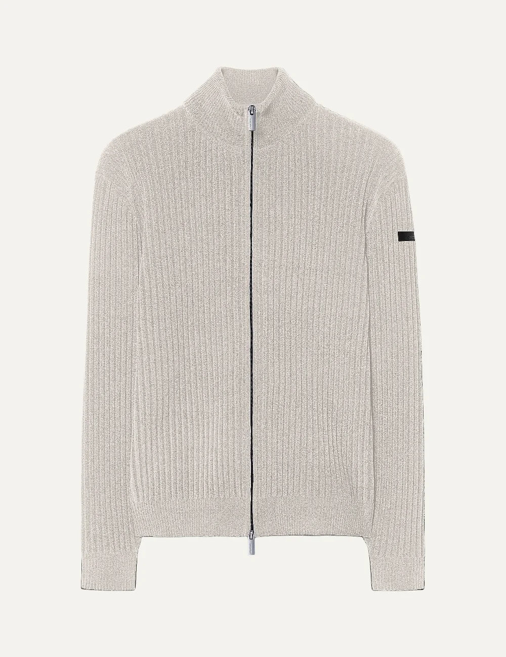 RRD men's ecru ribbed full zip knit cardigan