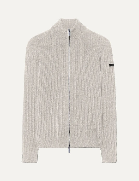 RRD men's ecru ribbed full zip knit cardigan