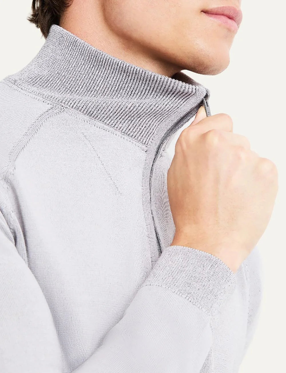 RRD men's light grey technical cotton knit full zip cardigan detail