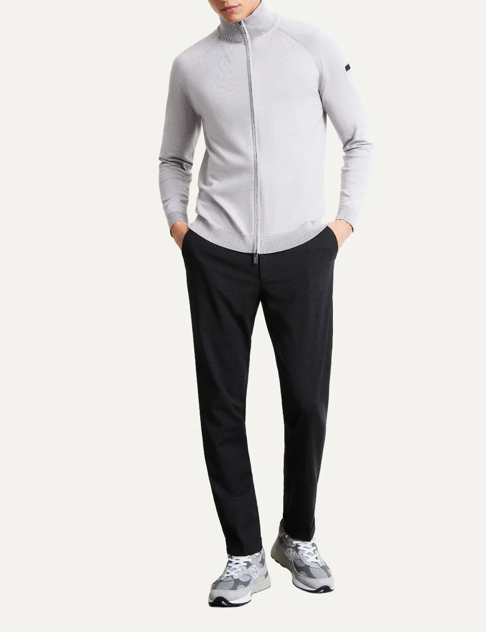 RRD men's light grey technical cotton knit full zip cardigan full body