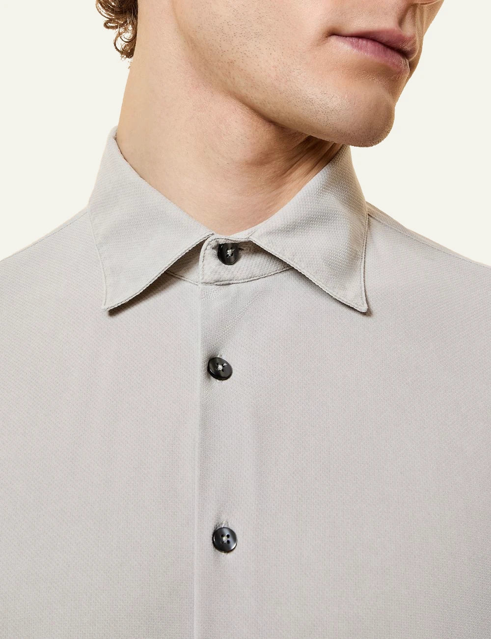 rrd techno pique shirt beige long sleeve regular fit front detail view