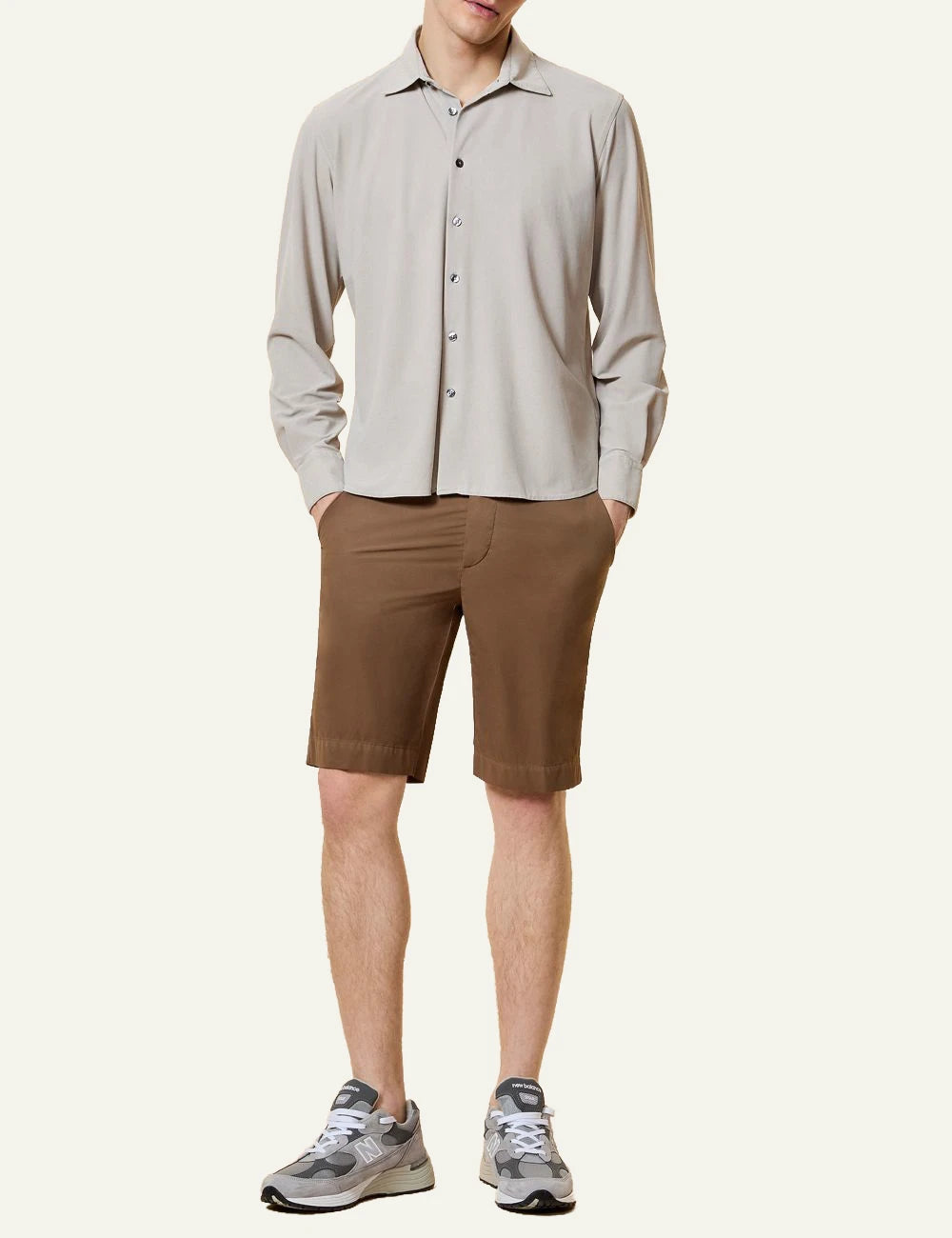rrd techno pique shirt beige long sleeve regular fit front full body view