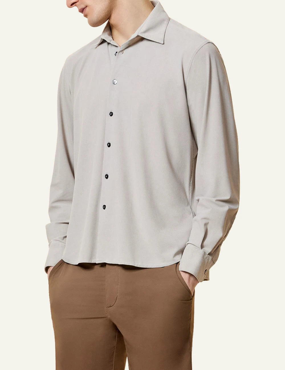 rrd techno pique shirt beige long sleeve regular fit front model view