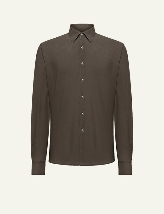rrd techno pique shirt brown long sleeve regular fit front view