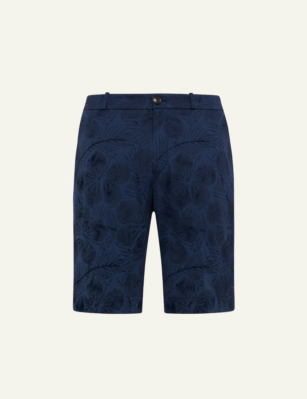 rrd velvetflex hibiscus chino bermuda blue black floral print front view