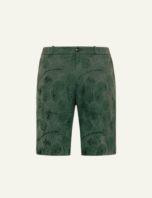 rrd velvetflex hibiscus chino bermuda green floral print front view