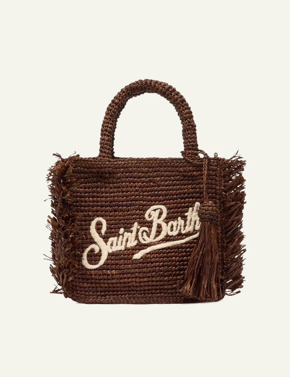 MC2 Saint Barth mini raffia tsanta brown me logo kai tassel front view