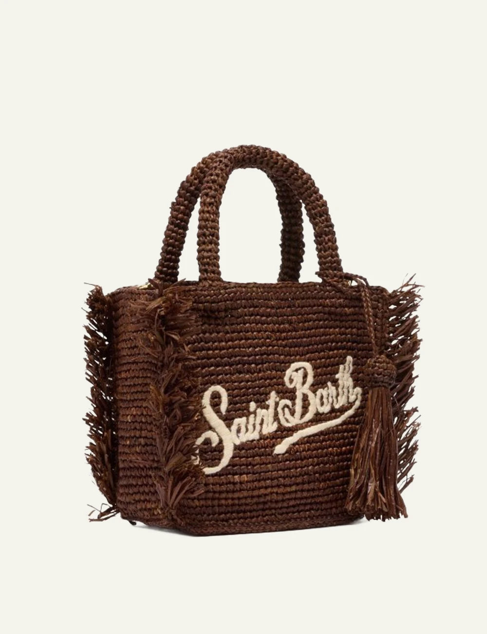 MC2 Saint Barth mini raffia tsanta brown me logo kai tassel side view