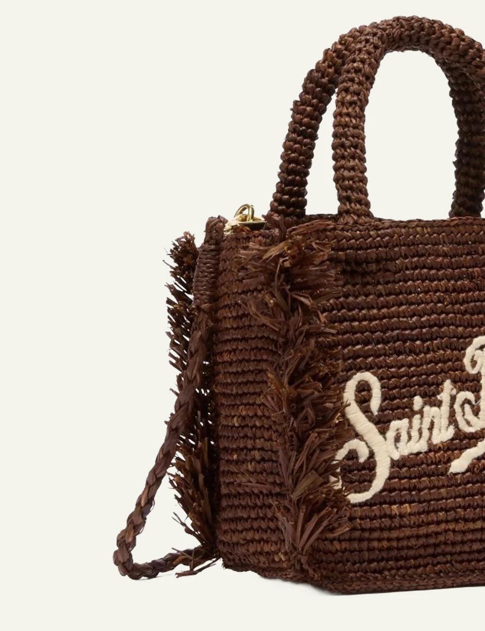MC2 Saint Barth mini raffia tsanta brown me logo kai tassel detail view