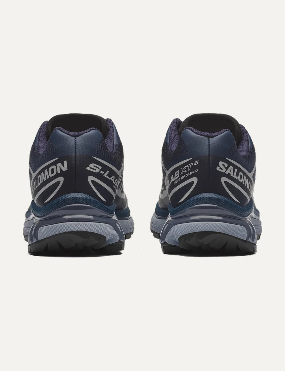 Salomon men XT-6 dark blue sneakers with silver and white details back view