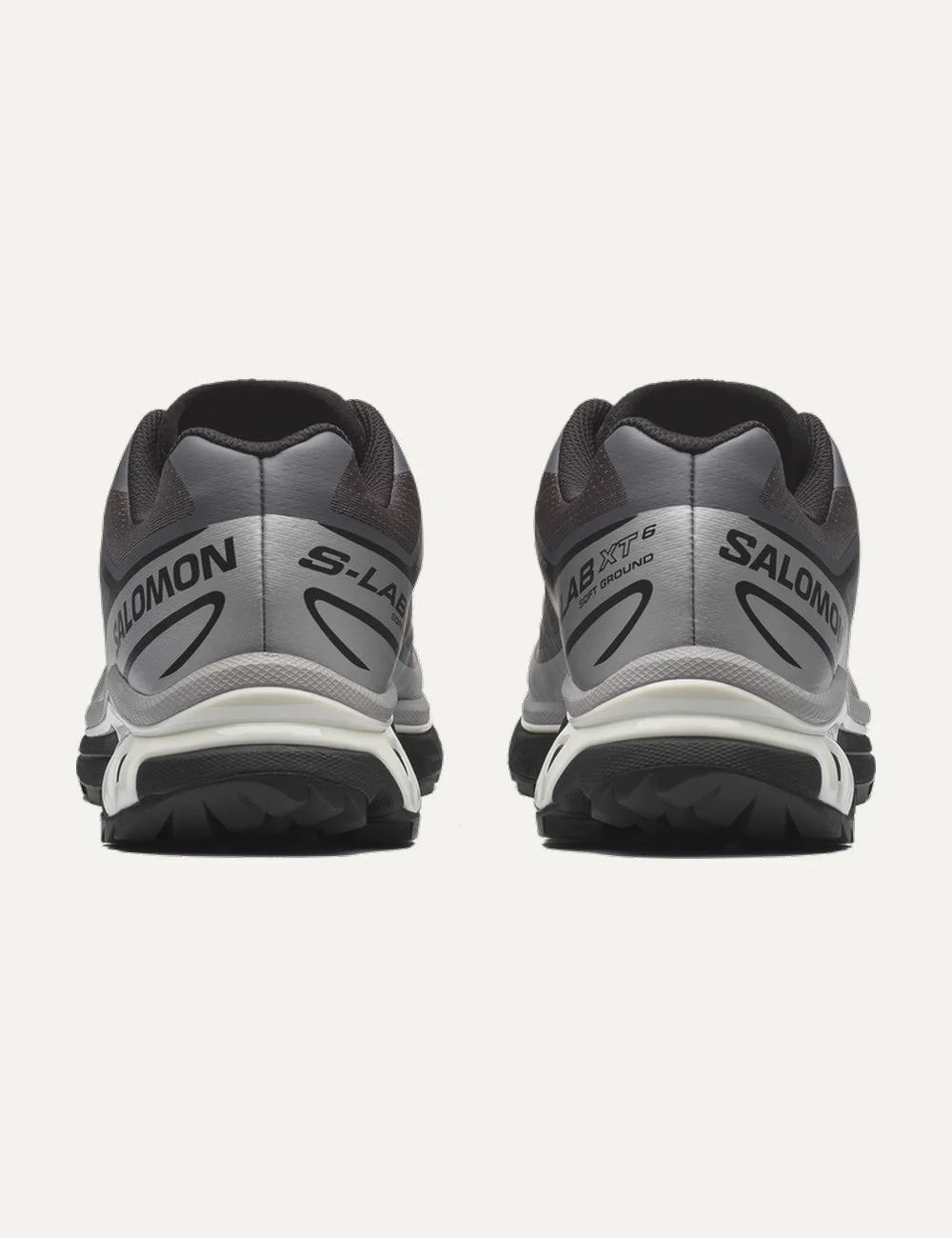 Salomon men XT-6 grey sneakers with black and white details back view