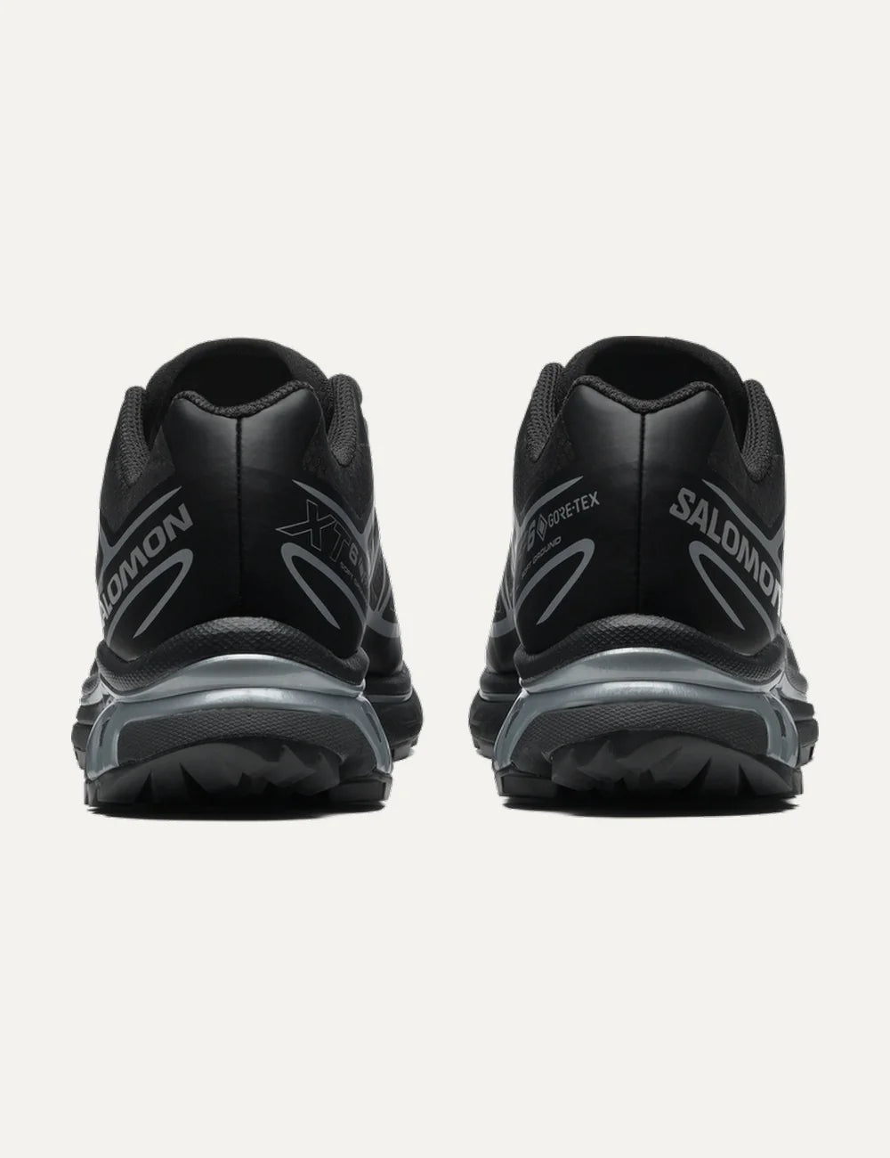 Salomon unisex XT-6 Gore-Tex black sneakers with silver details back view