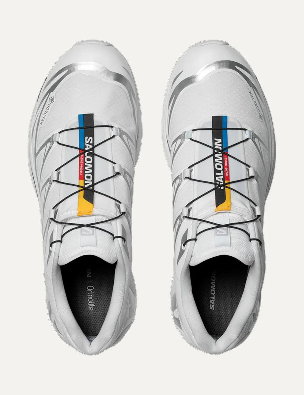 Salomon unisex XT-6 Gore-Tex white sneakers with silver details top view