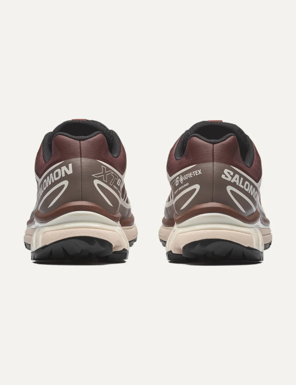 Salomon unisex XT-6 Gore-Tex burgundy and cream sneakers with brown details back view