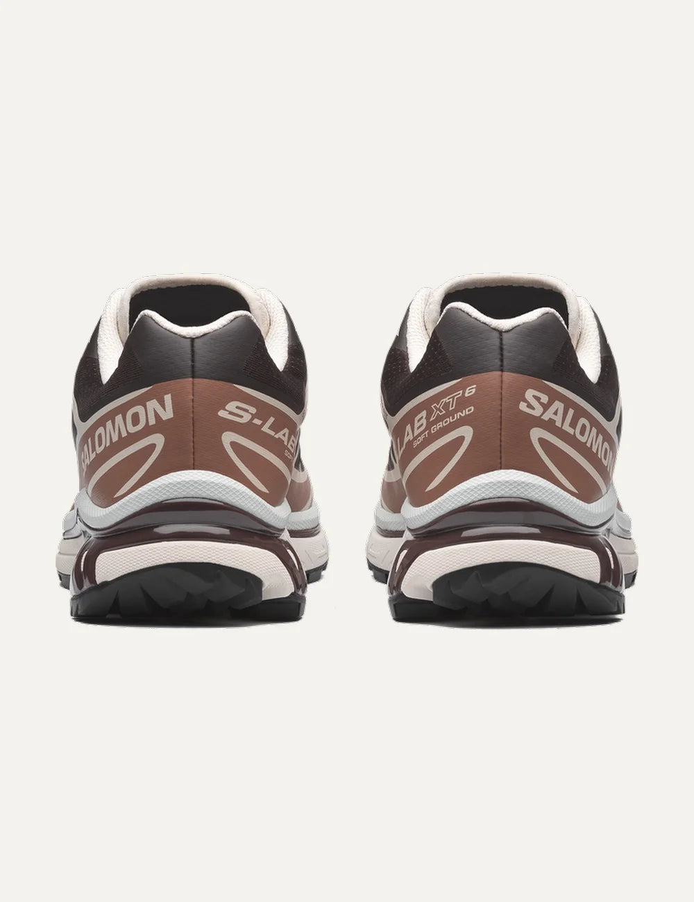Salomon unisex XT-6 dark brown and beige sneakers with cream details back view