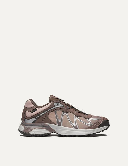 Salomon women XT-4 OG Gore-Tex pink and brown sneakers with Quicklace system side view