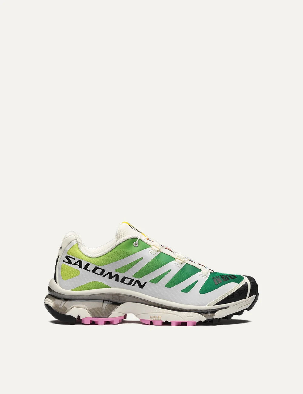 Salomon women XT-4 OG white and green sneakers with pink and black details side view