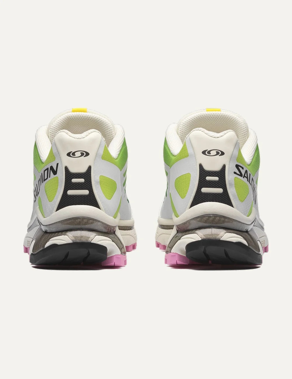 Salomon women XT-4 OG white and green sneakers with pink and black details back view