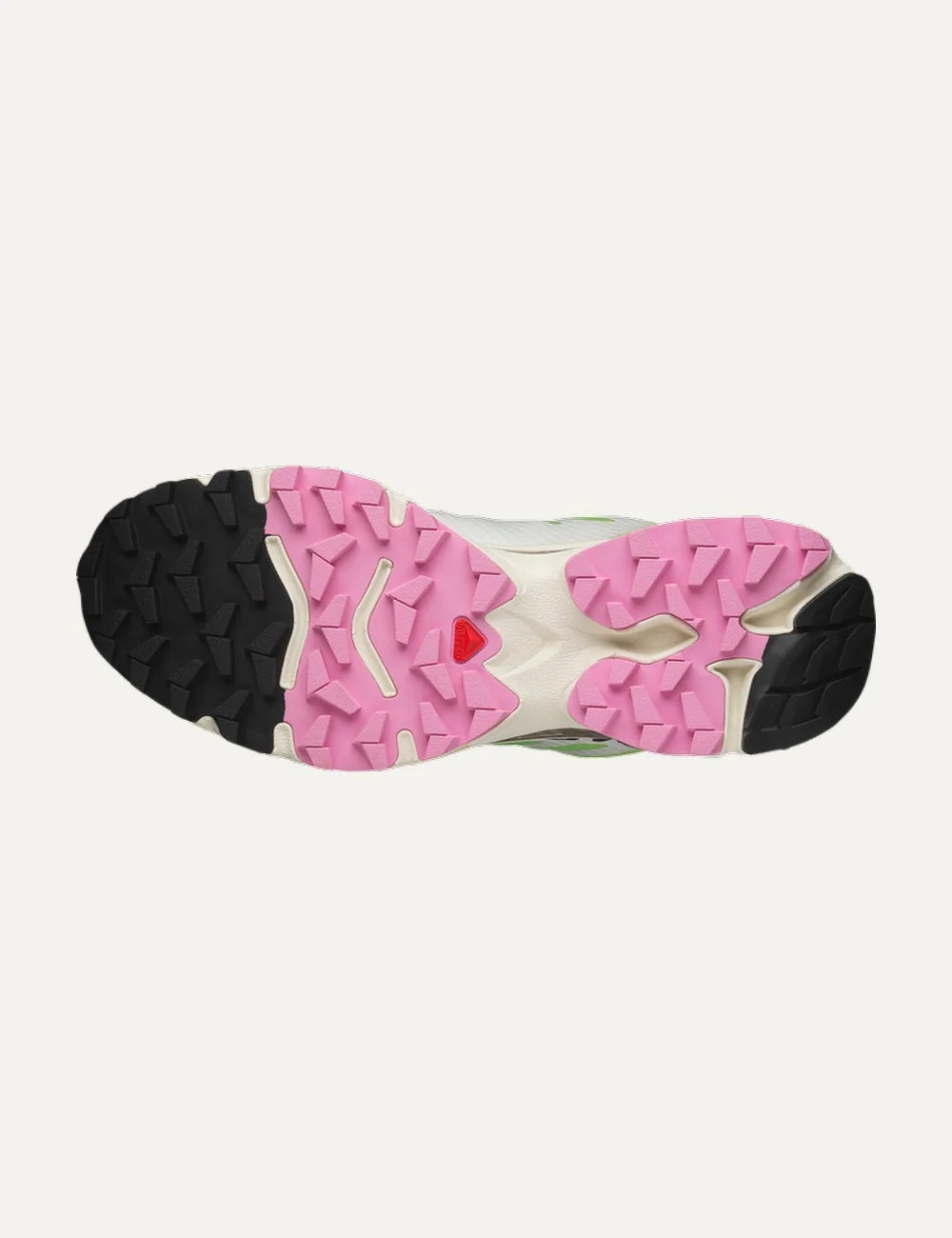 Salomon women XT-4 OG white and green sneakers with pink and black details sole view