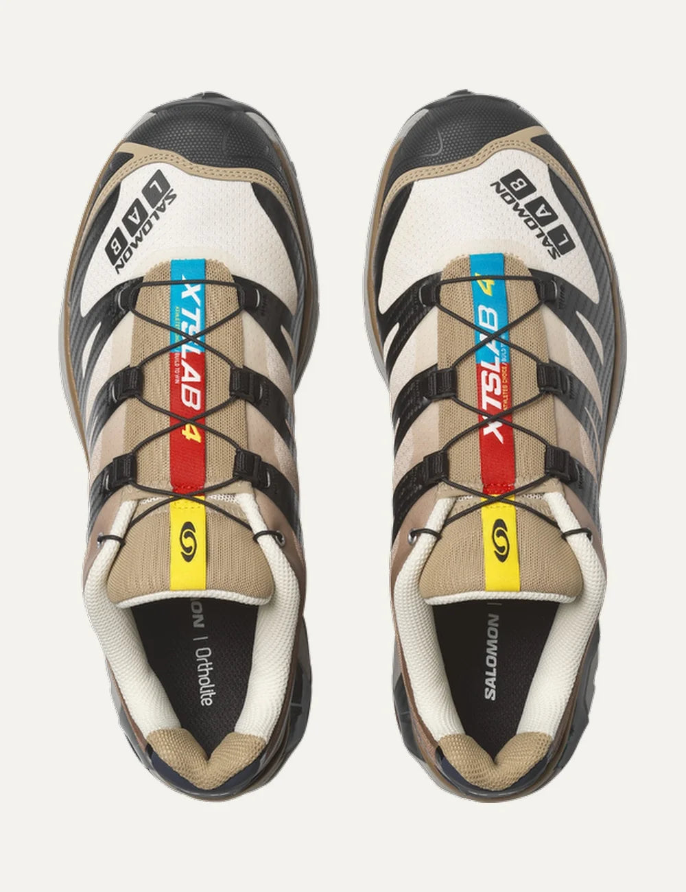 Salomon women XT-4 OG beige and black sneakers with brown details top view