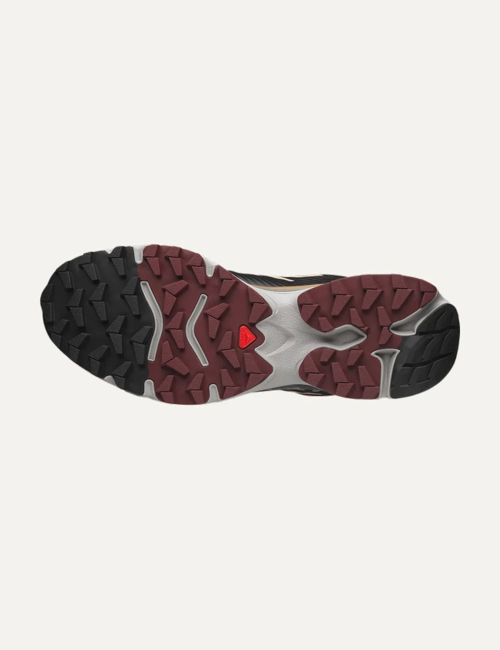 Salomon women XT-4 OG beige and black sneakers with brown details sol;e view