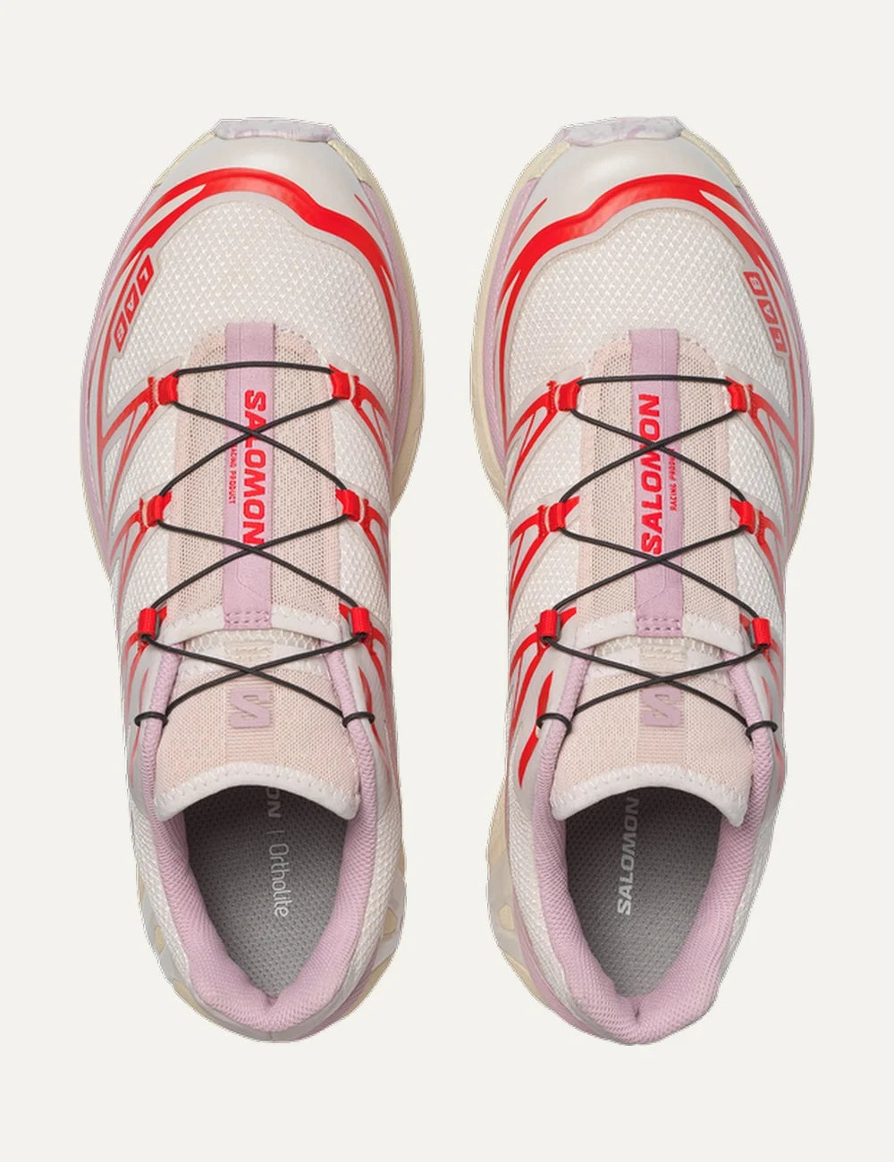 Salomon women XT-6 Nostalgia white and pink sneakers with red detailstop view