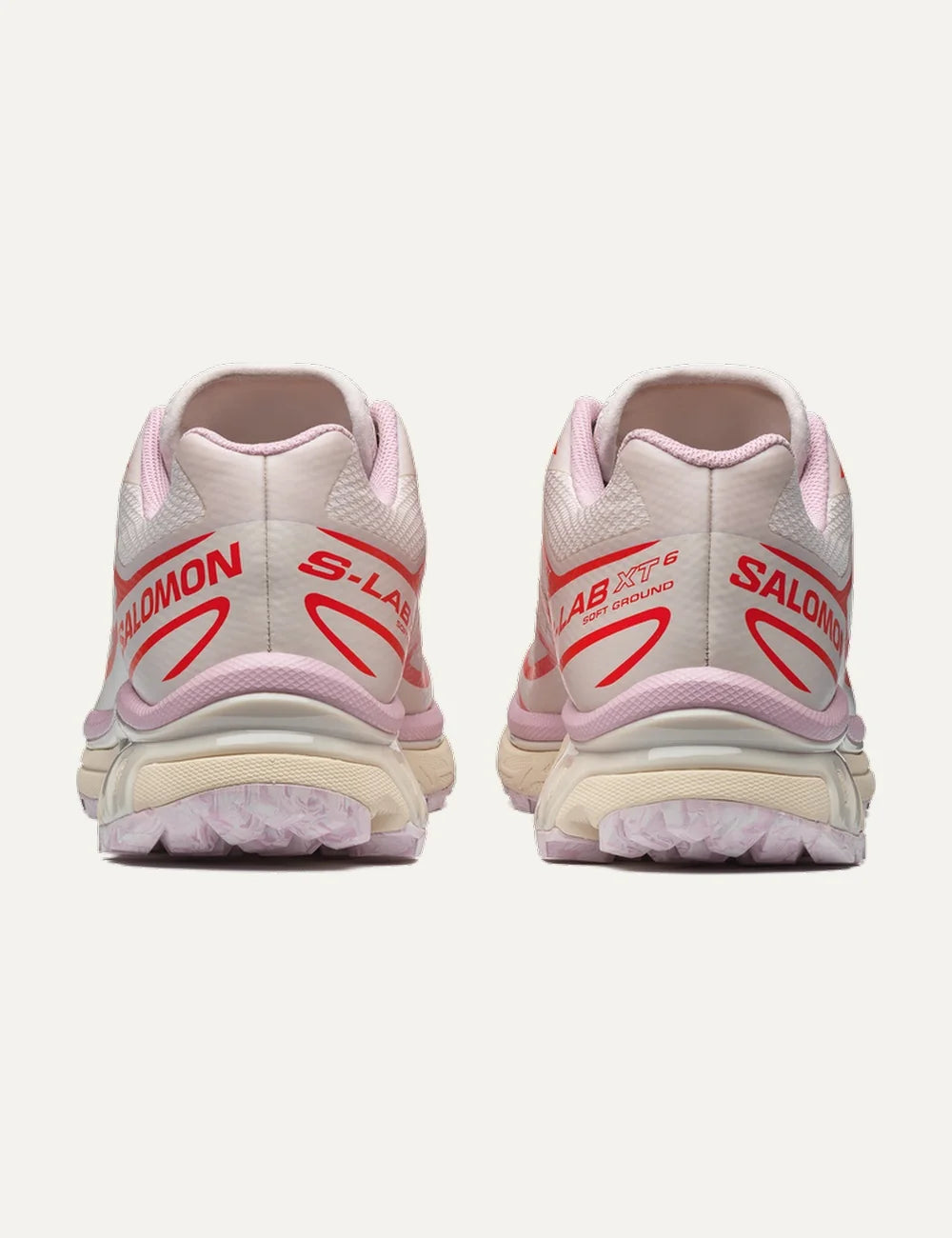 Salomon women XT-6 Nostalgia white and pink sneakers with red details back view