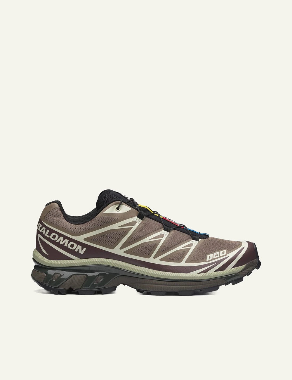 Salomon XT-6 brown beige sneakers trail side view