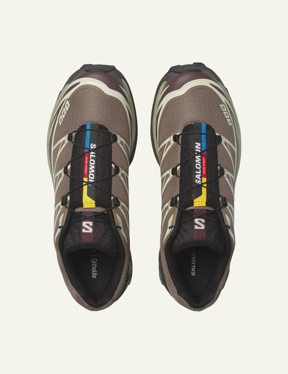 Salomon XT-6 brown beige sneakers trail top view
