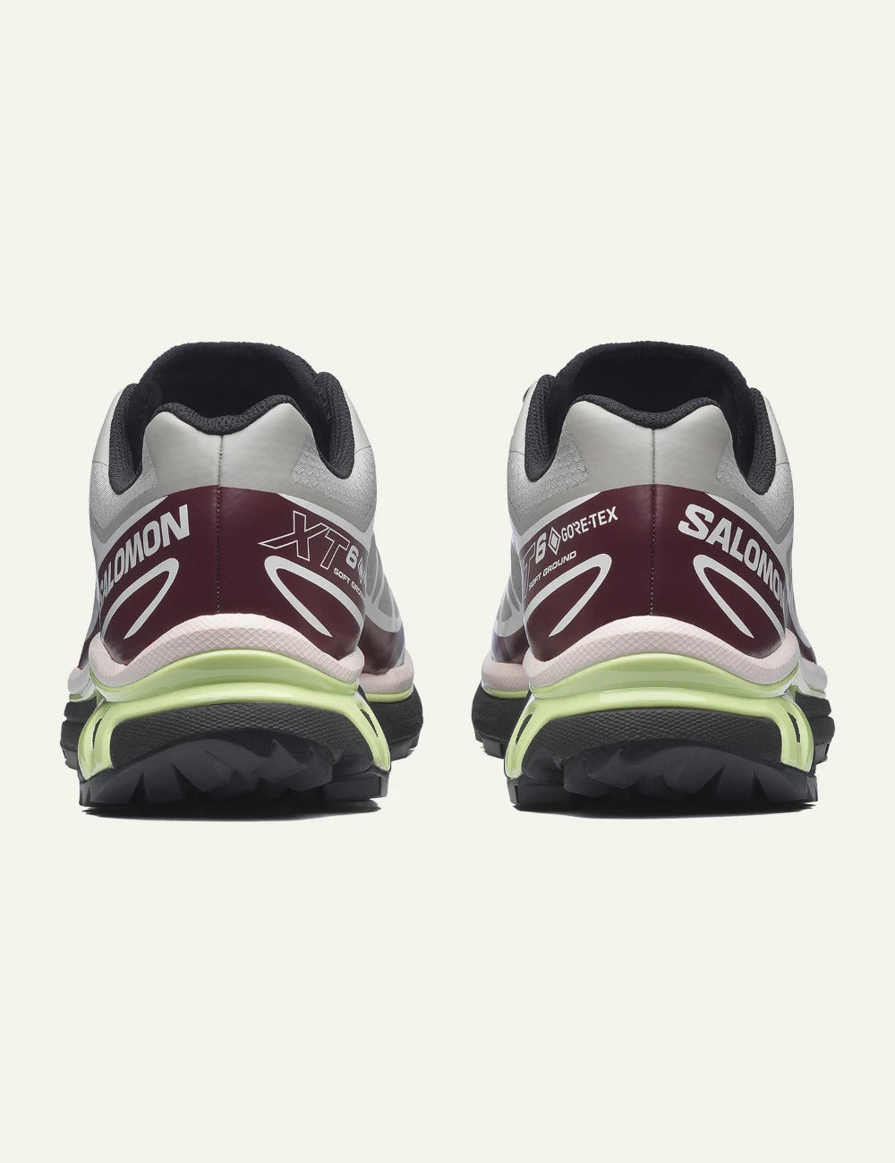 salomon xt-6 gore-tex sneakers grey burgundy trail running back view