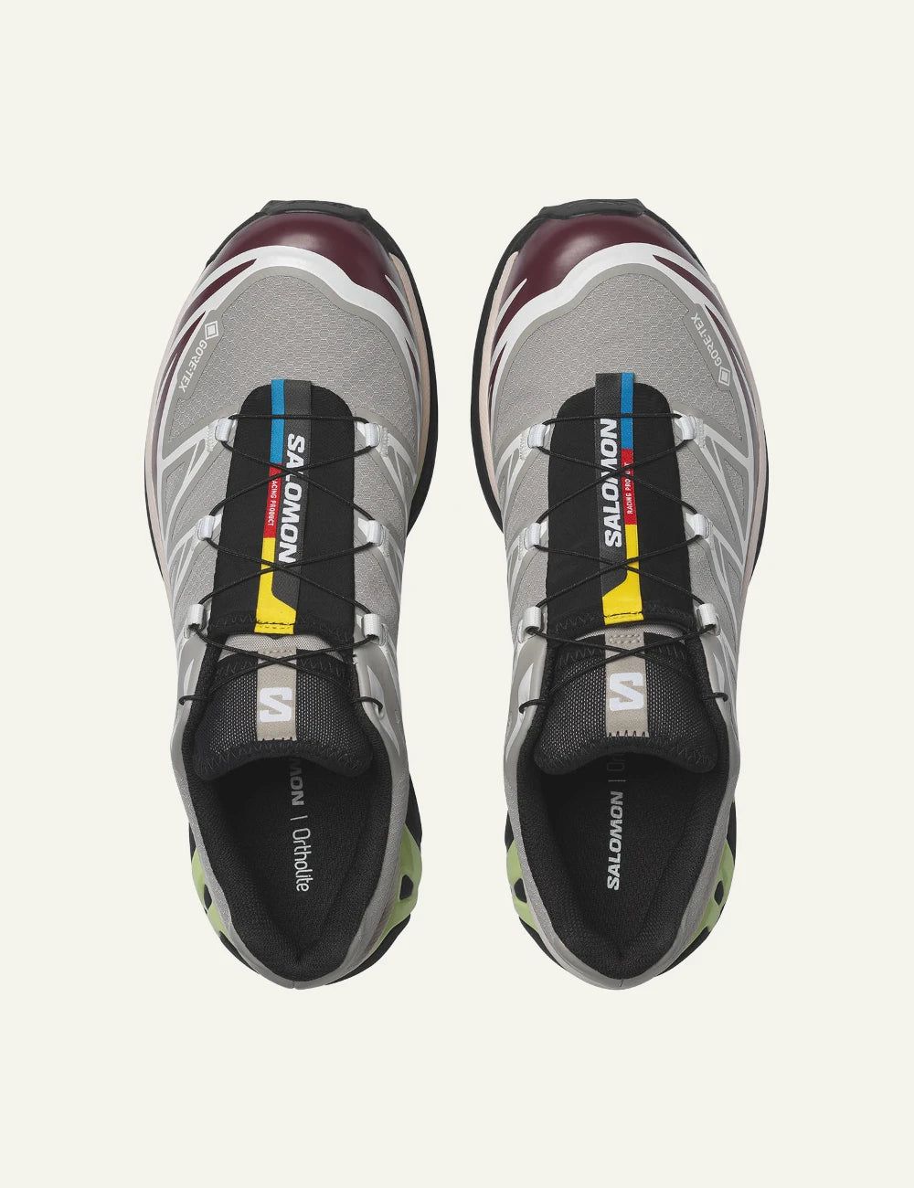 salomon xt-6 gore-tex sneakers grey burgundy trail running top view