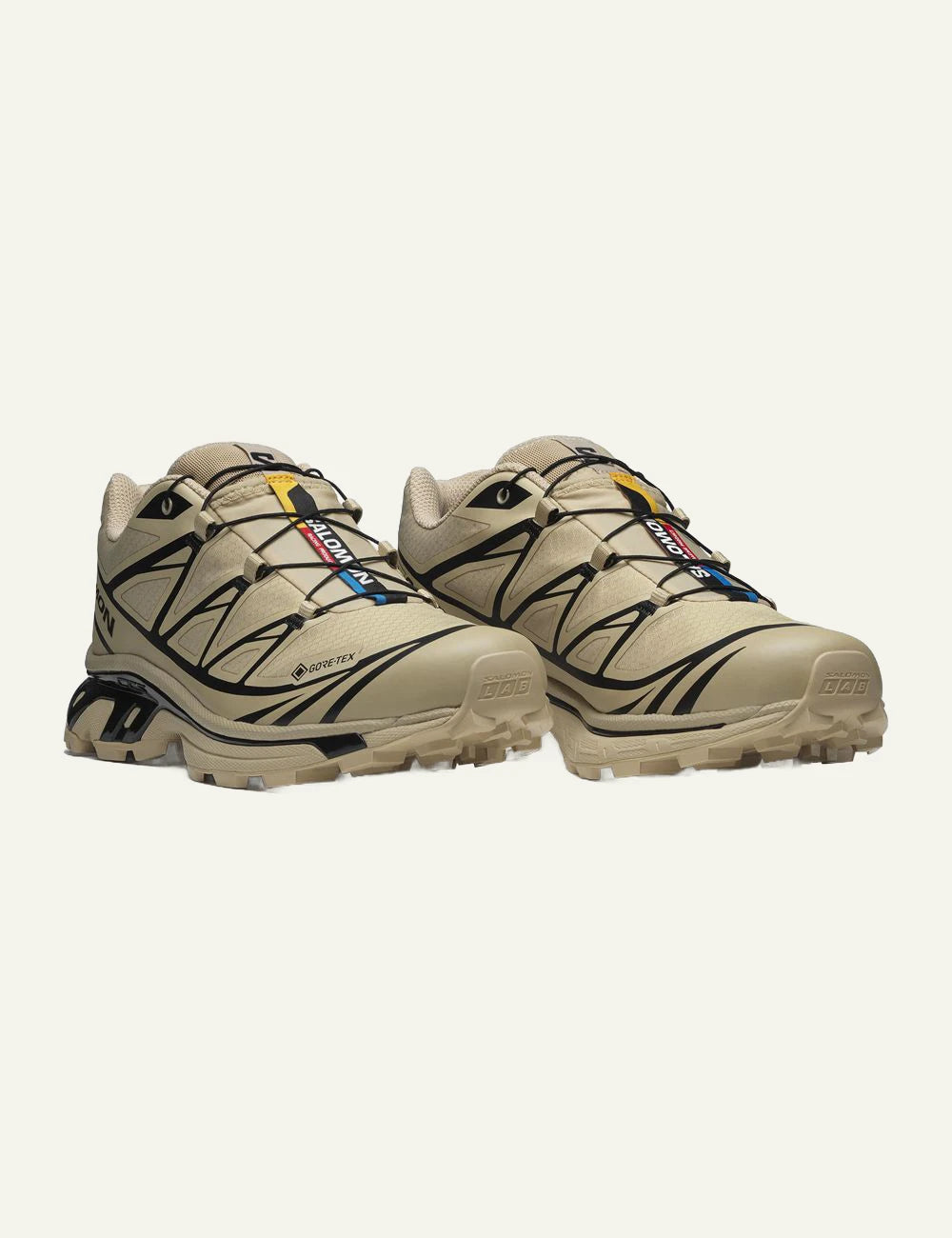 Salomon XT-6 GTX sneakers beige black trail angled