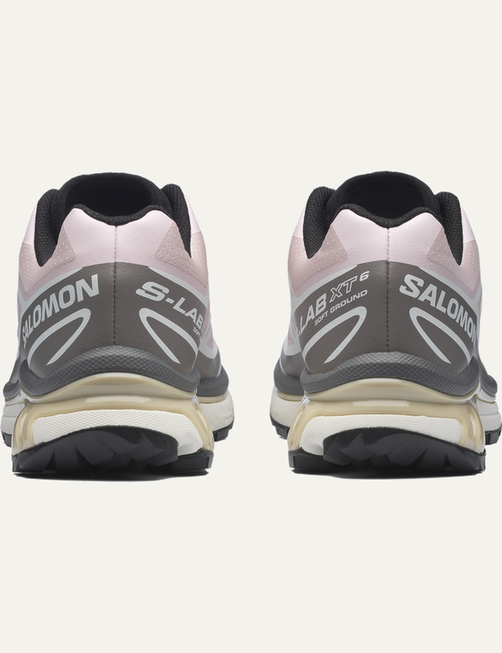 Salomon XT-6 pink and grey sportstyle sneaker back view
