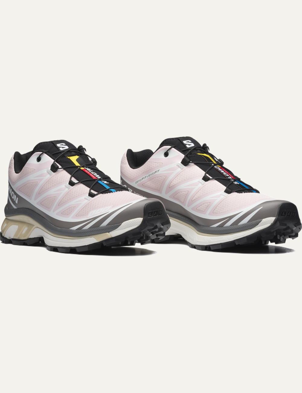 Salomon XT-6 pink and grey sportstyle sneaker profile view