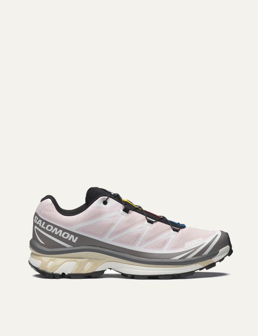 Salomon XT-6 pink and grey sportstyle sneaker side view