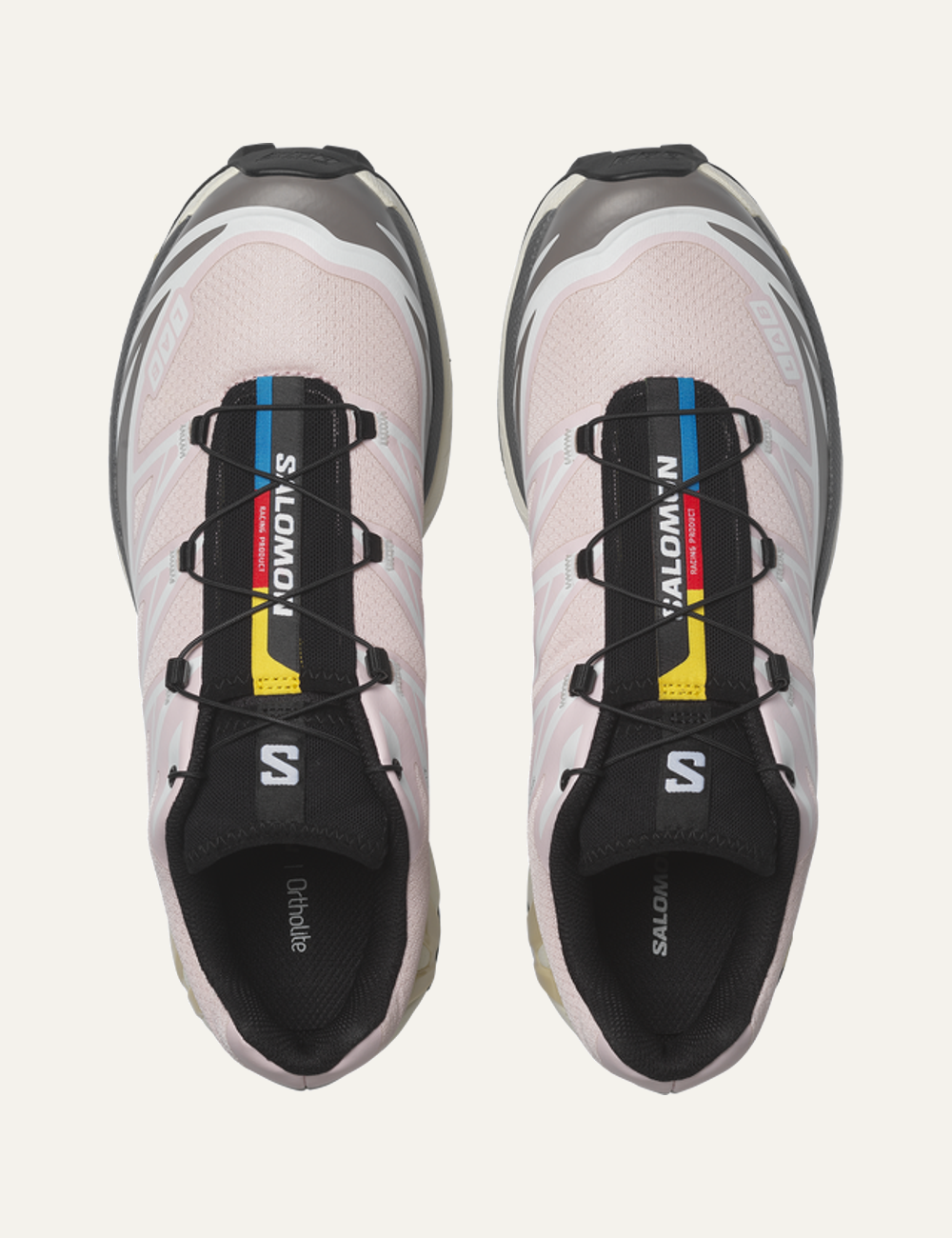 Salomon XT-6 pink and grey sportstyle sneaker top view