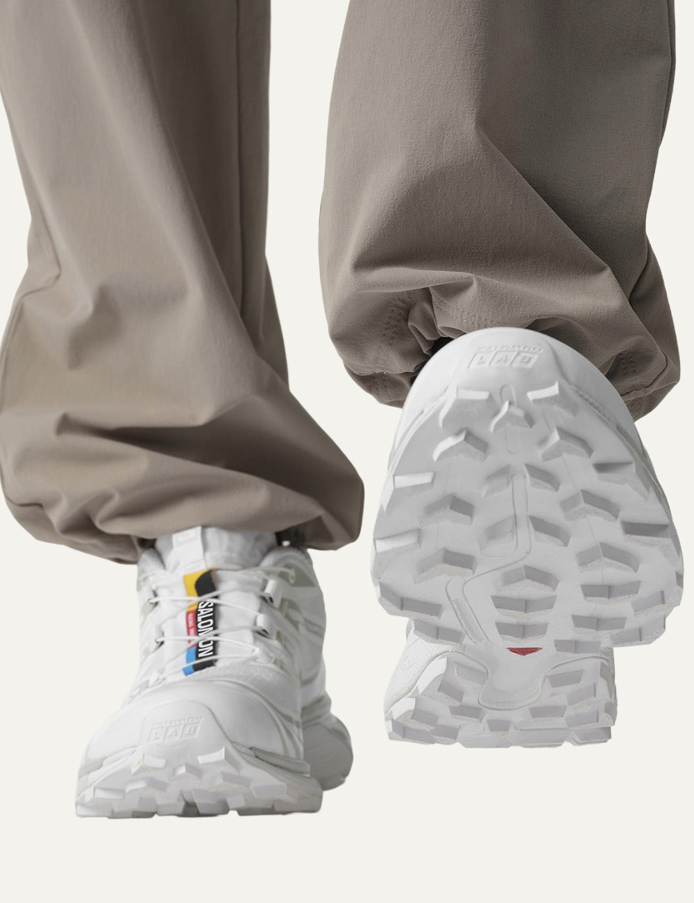 salomon xt-6 sneakers white trail running worn on model