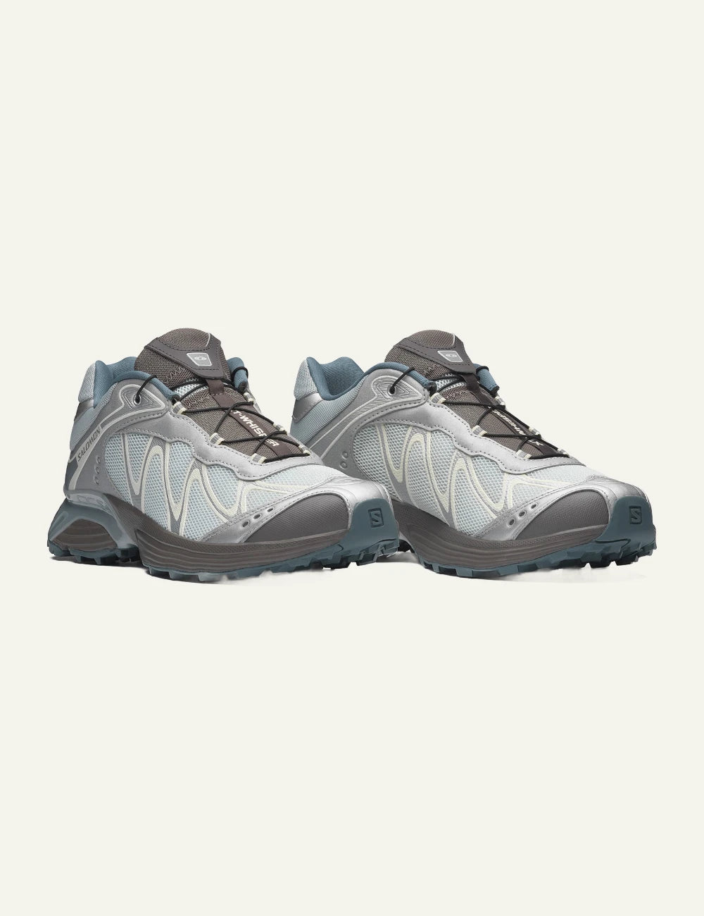 salomon xt-whisper sneakers silver blue trail running profile view