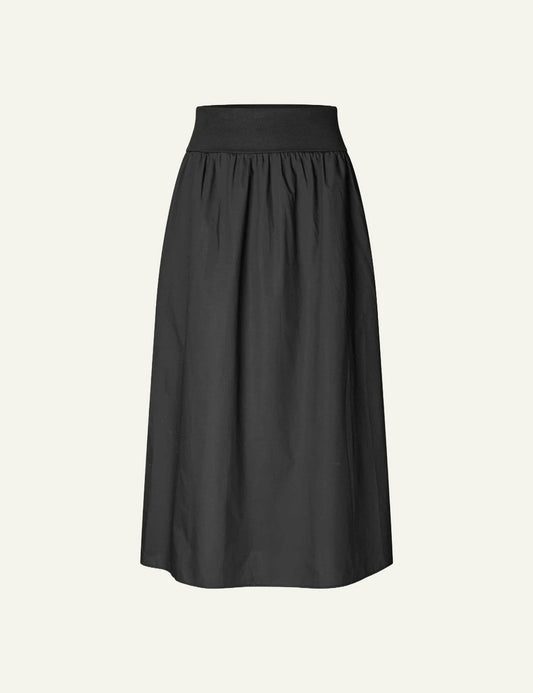 Samsoe Samsoe skirt black midi A-line elastic waist front flat view