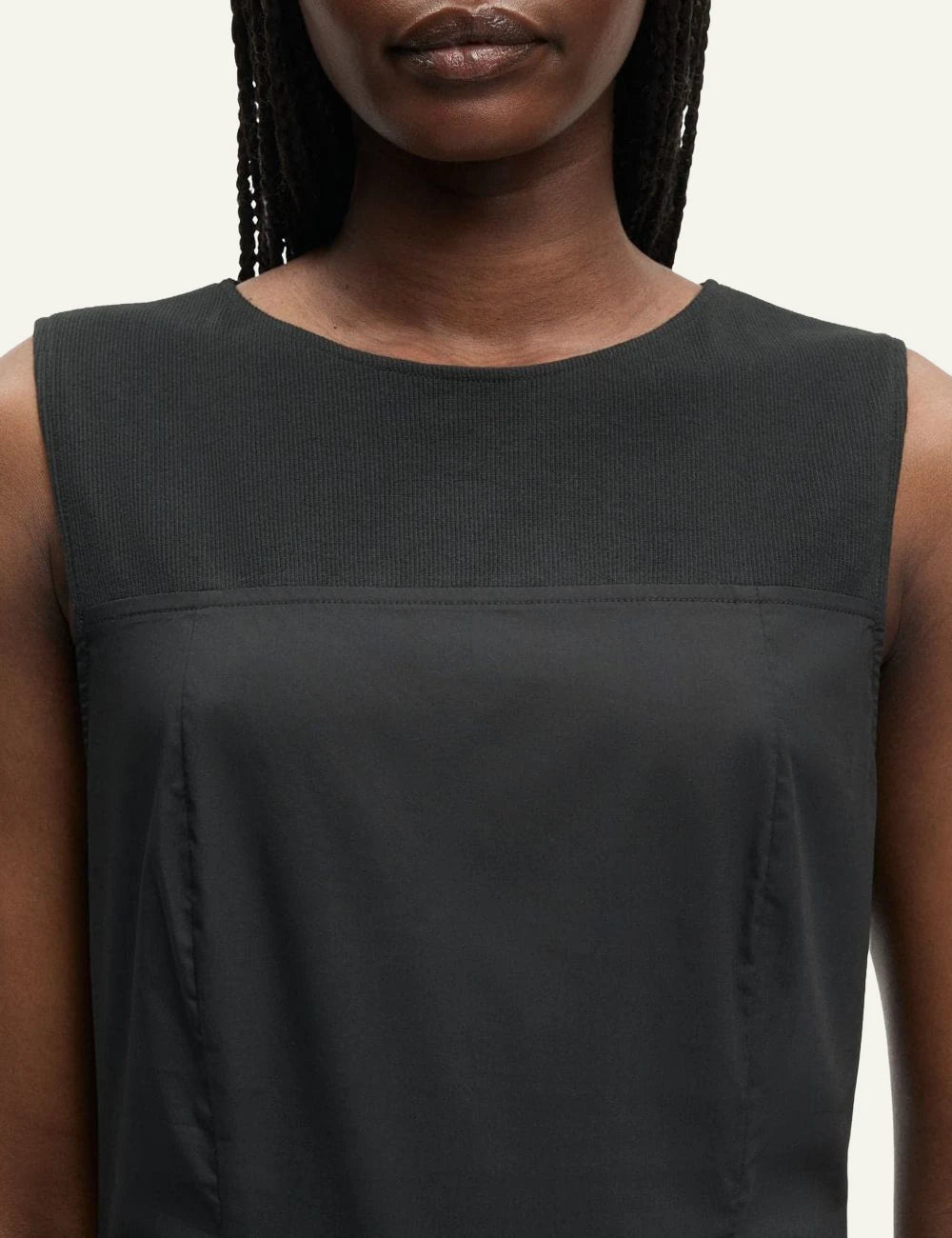 Samsoe Samsoe top black sleeveless slim fit crew neck front detail view