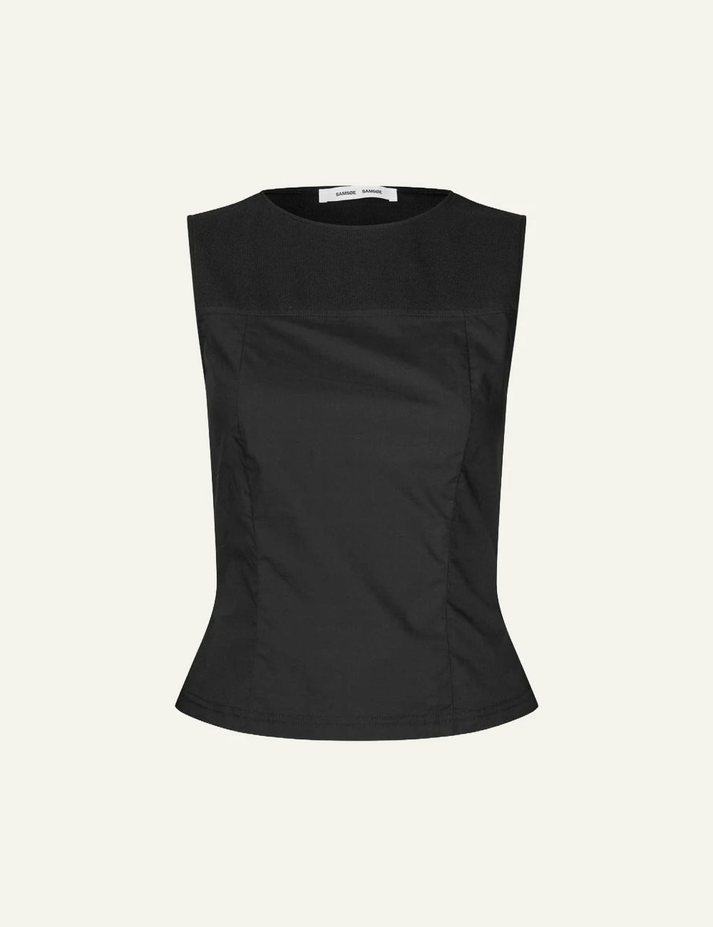 Samsoe Samsoe top black sleeveless slim fit crew neck front flat view