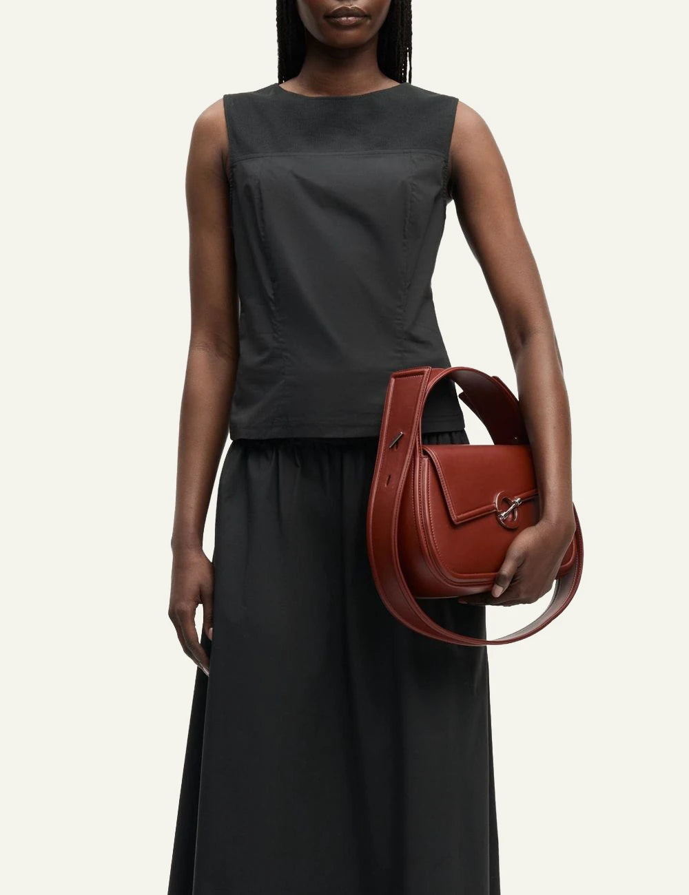 Samsoe Samsoe top black sleeveless slim fit crew neck front model view