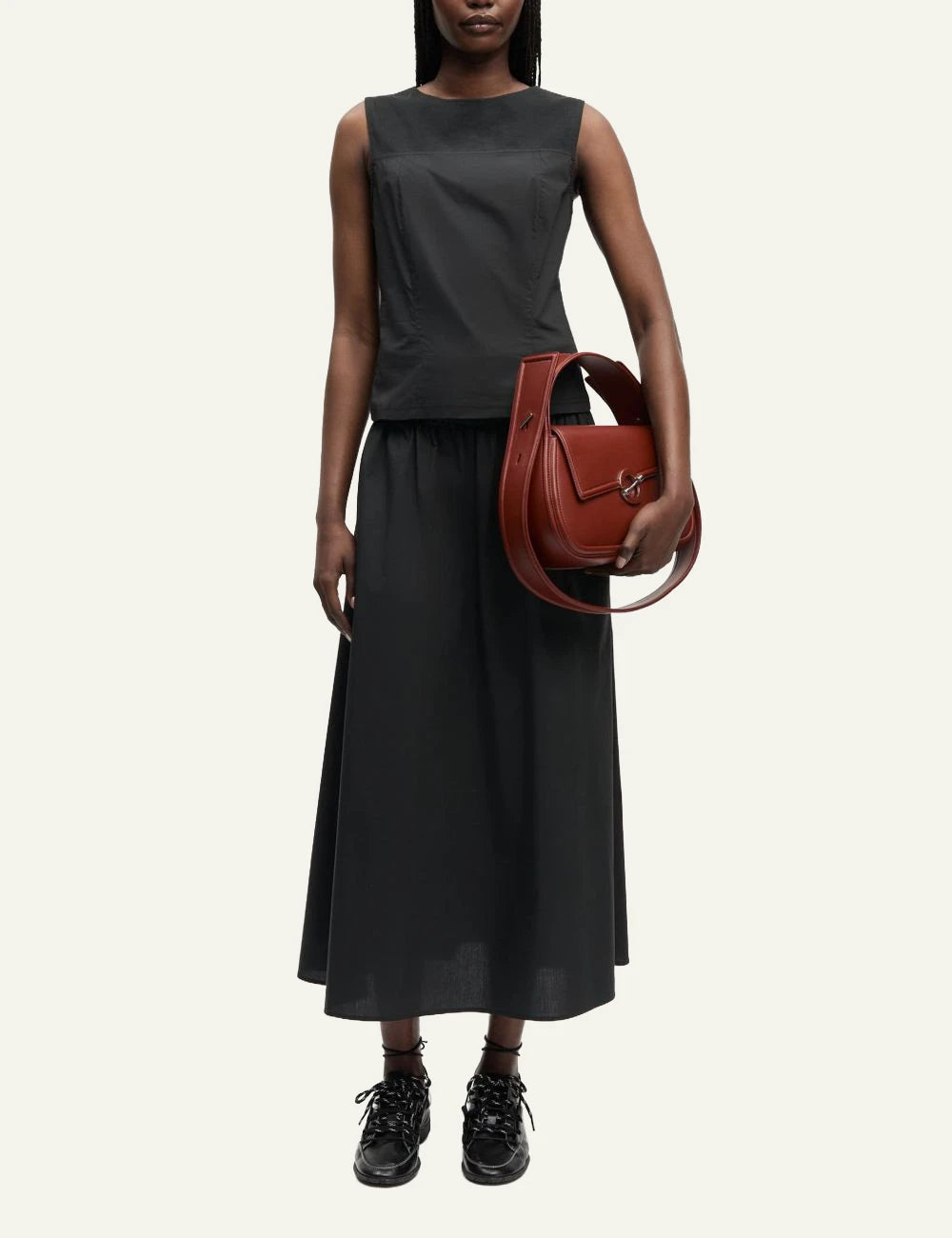 Samsoe Samsoe top black sleeveless slim fit crew neck front full body view