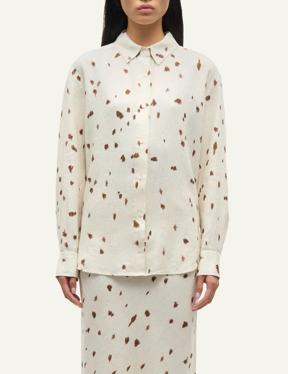 Samsoe Samsoe Saloves poukamiso linen stray dott beige front model