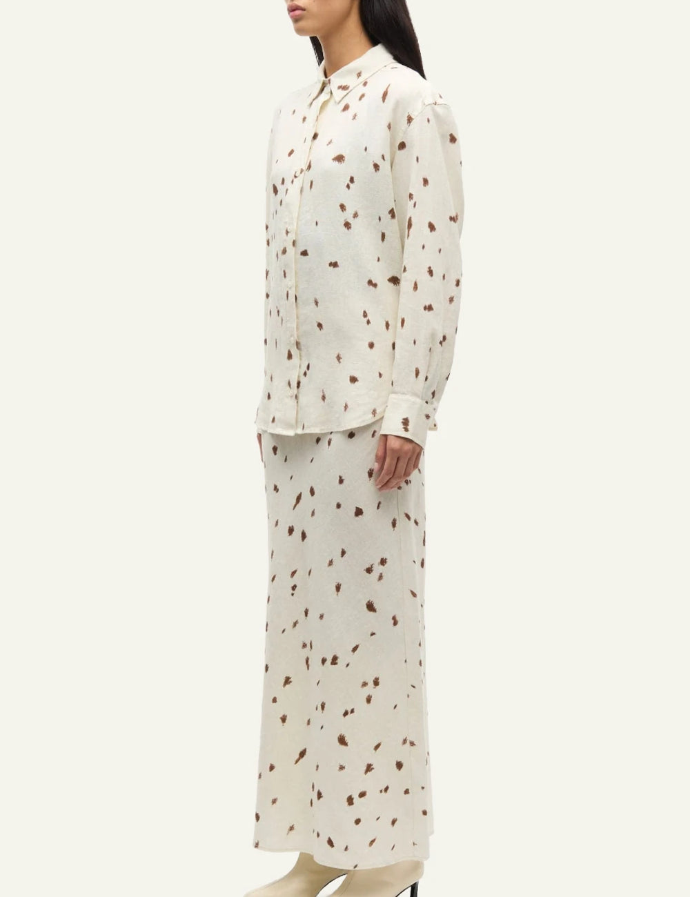Samsoe Samsoe Saloves poukamiso linen stray dott beige side
