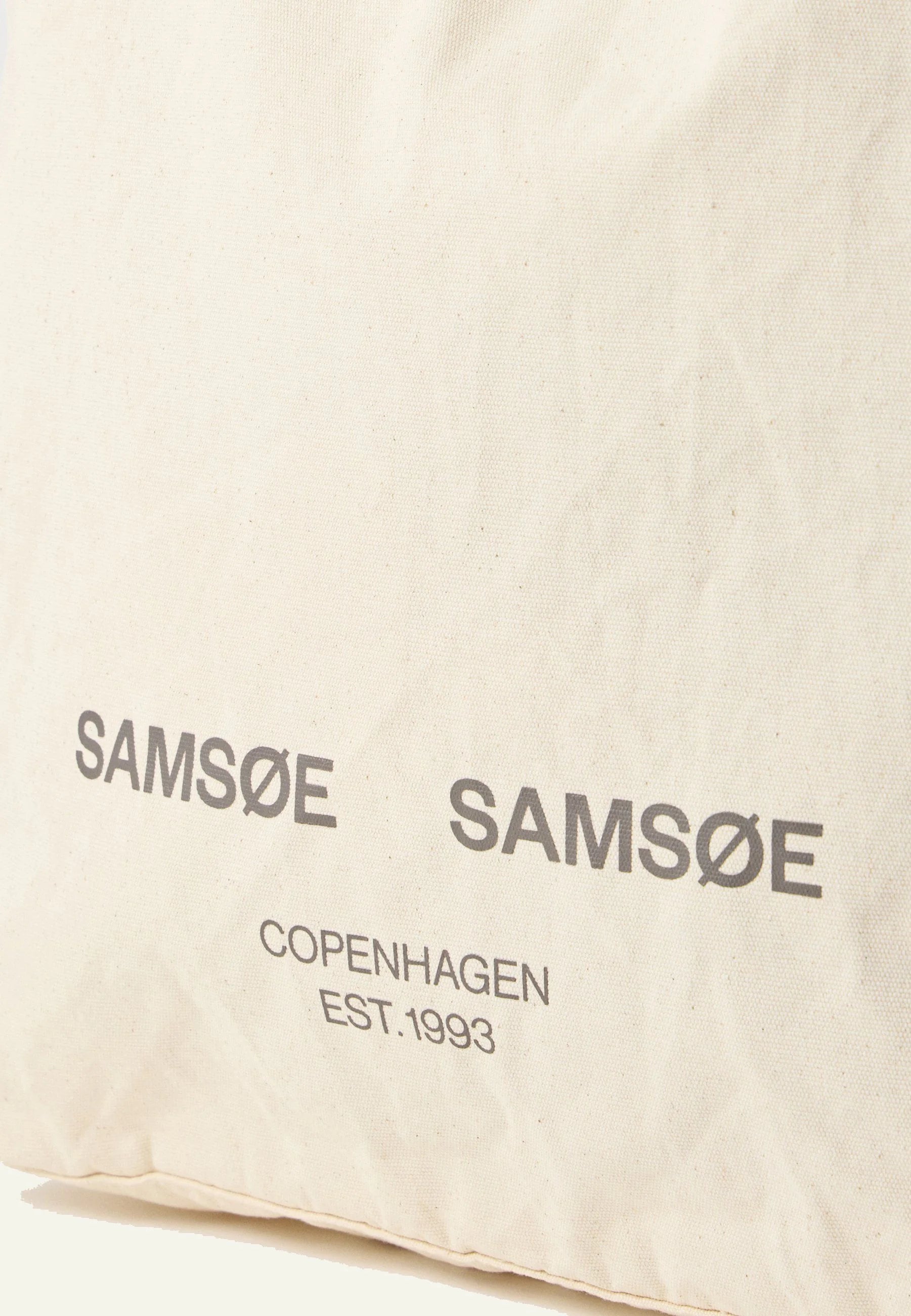 Samsoe Samsoe tote bag undyed canvas CPH logo front detail
