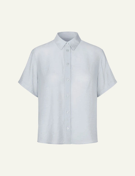 Samsoe shirt light blue semi sheer short sleeve regular fit front flat view