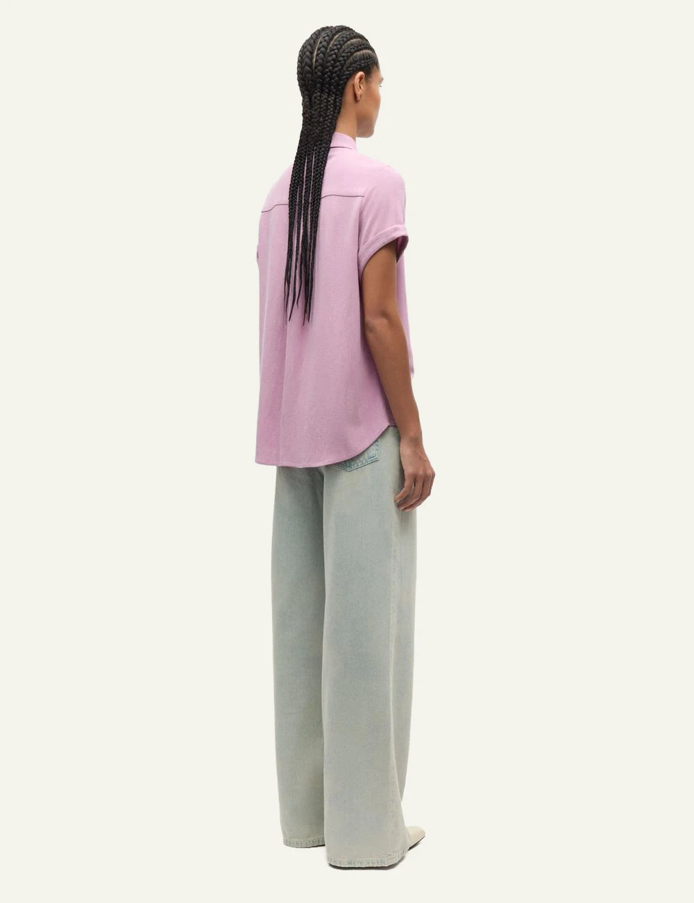 Samsoe Samsoe shirt pink short sleeve button front regular fit front back view