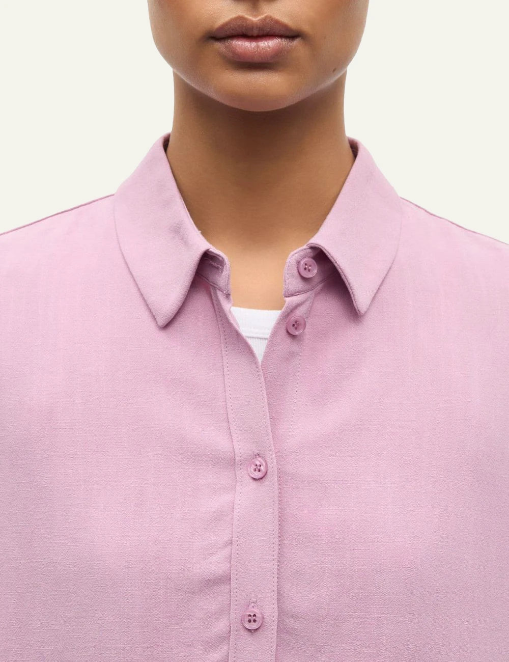 Samsoe Samsoe shirt pink short sleeve button front regular fit front detail view